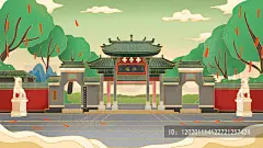 鎏金城市佛山祖庙插画的背景壁纸图片