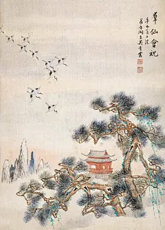 吴青霞自幼秉承庭训，师从其父临摹宋、元、明、清各派各家工笔画，并深得其精髓。举凡人物、山水、花鸟、走兽均挥洒自如，栩栩如生，鲤鱼、芦雁、仕女等尤为精绝。她研究出的紫色是一般人很难调配出来的，似乎成了她色彩的专利。为了突出带有飘逸感的花朵，她删繁就简，有意将长而繁多的叶子加工为疏密有致的短小状；画面洋溢着令人赏心悦目的质朴。#水墨书画##水墨界#
