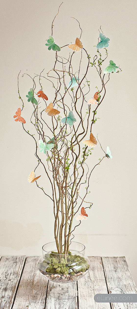 纸艺 DIY-用树枝和纸蝴蝶DIY桌花....