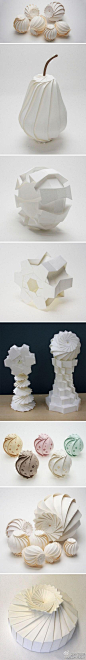 全球设计网@全球设计网：【3D折纸】日本艺术家 Jun Mitani 美丽的折纸，在电脑上设计出每一个外形，然后再利用完整无缺的纸张折叠出来。