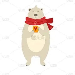 杯,北极熊,可爱的,泰迪熊,热,模板,动物,问候,绘制