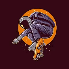 滑板宇航员太空人插画矢量图设计素材