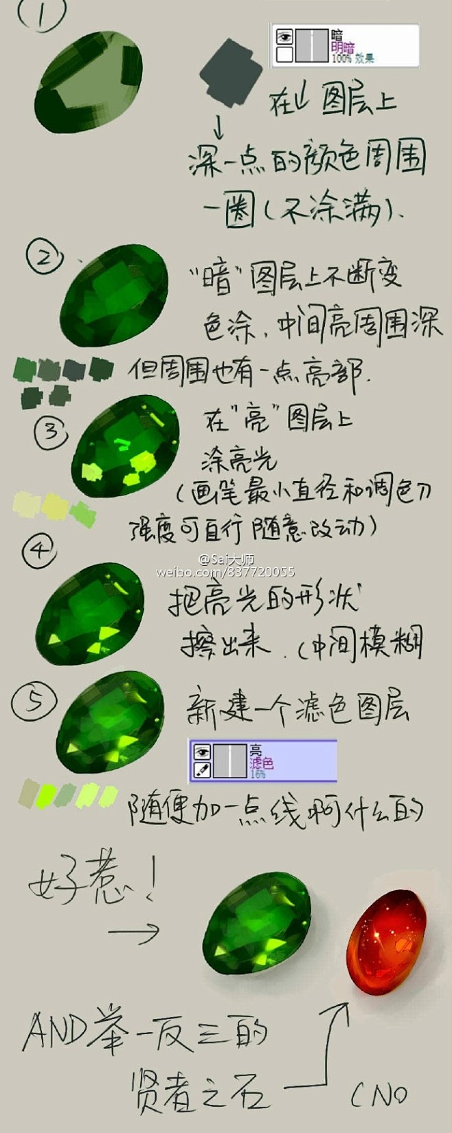 #绘画学习# 超简单粗暴的钻石，翡翠，宝...