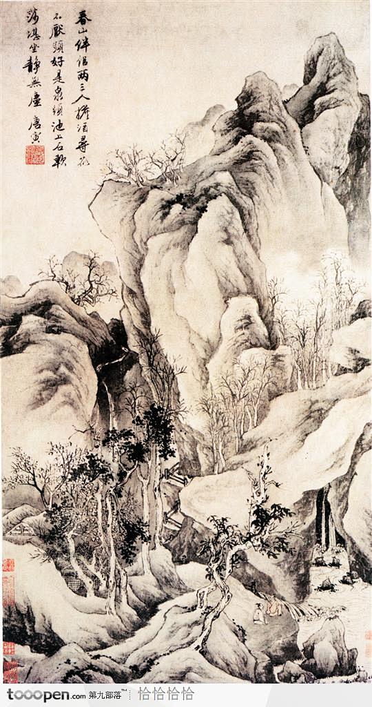 山水国画-春山话客图