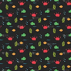 可爱的,鱼类,四方连续纹样,螃蟹,卡通,壁纸,动物,水生动植物,龙虾,剪影