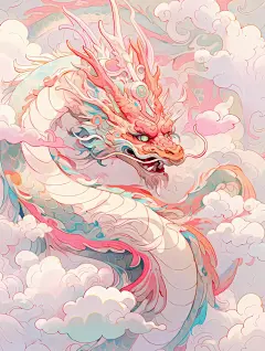 高清唯美龙水彩插画