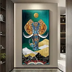 大象玄关装饰画东南亚风格招财吉象壁画走廊过道现代轻奢竖版挂画-淘宝网