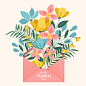 Flowers in envelope with mother's day lettering Free Vector