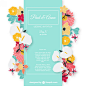 Wedding invitation card with colorful flowers Free Vector