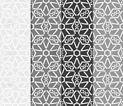 一组无缝矢量模式。几何花卉图案的线条和形状。现代设计的背景，壁纸，请柬。