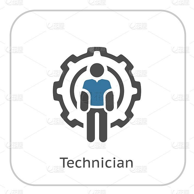 技术员图标。人和齿轮。工程的象征。