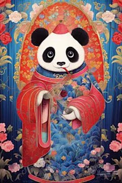 可爱京剧国潮熊猫插画
