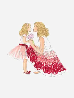 欧美母女高清素材 卡通 小女孩 手绘 插画 欧美 母女 粉色 裙子 免抠png 设计图片 免费下载
