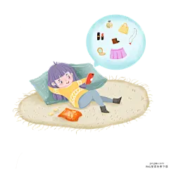 网购女孩卡通购物人物 PNG搜索 q版人物,包包,购物,卡通人物,口红,人,商品,手绘女孩,手绘人物,手机,薯片,双十一,躺着的人