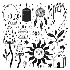 神秘元素手绘插画集合骷髅蜡烛星形瓶捕梦网
