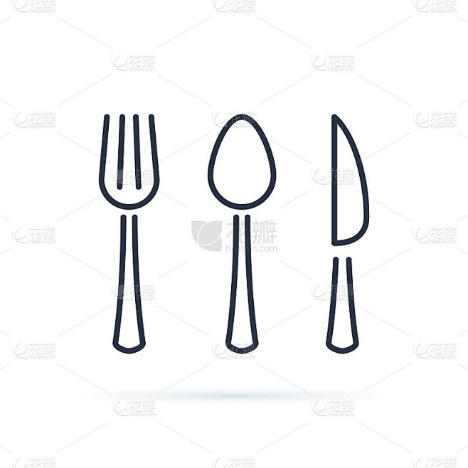 勺子，叉子和刀的图标向量。餐具的图标符号...