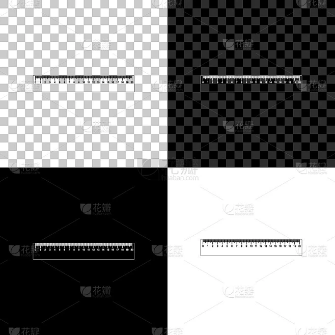 标尺图标孤立在黑色，白色和透明的背景。直尺的象征。矢量图素材-花瓣网