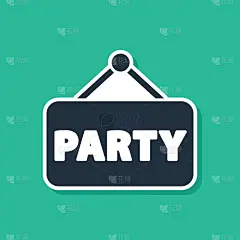 Blue Signboard party icon isolated on green backgr