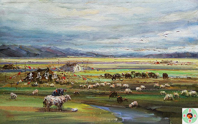 蒙古草原油画羊肉羊杂馆涮羊肉壁画壁纸羊肉火锅牛肉馆墙纸淘宝网