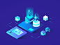 Cryptocurrency Isometric Illustration exchange crypto ethereum bitcoin cryptocurrency ui technology server isometric internet money e-money e-wallet payment wallet web vector design illustration