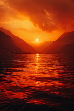 湖面上的波光粼粼夕阳摄影图片