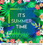 Summer Typographical Background With Tropical Plants