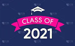 带毕业帽的2021级学生。蓝色平面简单设计
