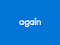 This may contain: the logo for againin is shown on a blue background