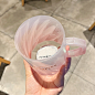 星巴克杯子2021圣诞节粉色闪耀渐变玻璃杯菱纹型咖啡杯大容量水杯-淘宝网