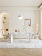 法式奶油风岩板餐桌椅长方形轻奢现代简约小户型白色家用饭桌组合-淘宝网