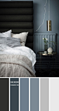 蓝灰色和木炭卧室配色方案