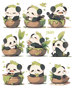 @辜鹤卿/ai底图/转关可网商/禁一切不良/免扣熊猫表情包可爱简笔中国动物竹子黑白