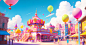 00403-3349037691-Children's amusement park, ferris wheel, balloons, bright color, vibrant world, pink, amusement facilities, Disney style，blue sk