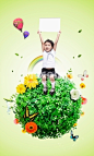 季节,可爱的,花,仅一朵花,花朵_gic11126818_a girl sitting on a ball of plants and flowers holding a copy space_创意图片_Getty Images China