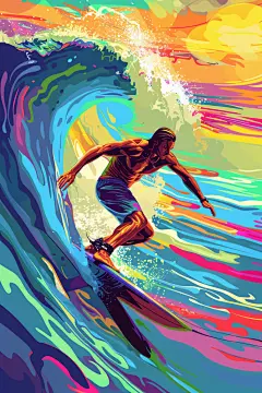 扁平风冲浪夏天运动插画