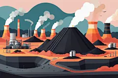 煤炭电厂火电厂场景插画图片