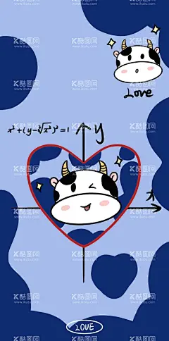 斑点爱心牛牛  - 源文件下载【酷图网】手机壳,手机壁纸,壁纸,牛,爱心,蓝色,坐标,