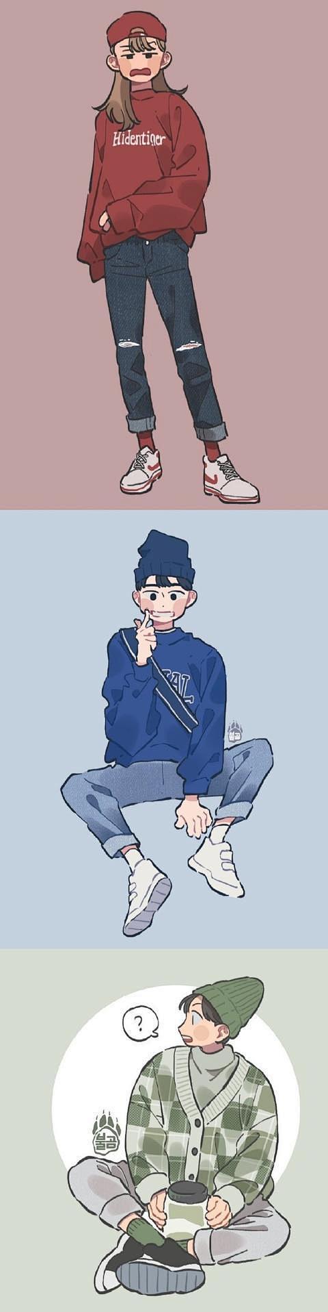 韩国穿搭风格的插画作品，28幅插画如服装...