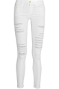 FRAME - Le Skinny de Jeanne distressed mid-rise jeans : White stretch-denim Button and concealed zip fastening at front 91.5% cotton, 6% polyester, 2.5% Lycra Machine wash inside out to avoid color transfer