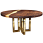 "Il Pezzo 6 Round Table" Contemporary Design Solid Wood Table with Gold Base For Sale