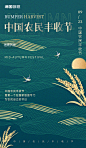 中国农民丰收节简约风小麦墨绿色收获麦穗海报图片_潮国创意