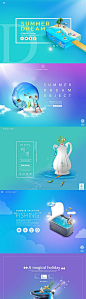 【南门网】 海报 旅游 度假 创意 炫彩 梦幻 唯美 冰棍 冰棒 沙滩 大海 海底世界 水壶 礼帽 魔术帽 魔术棒 钓鱼 珊瑚 热带鱼 283962