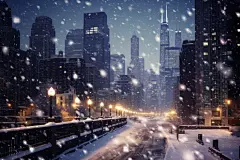 大雪纷飞雪景下的城市摄影图