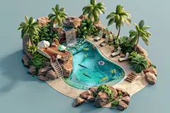 沙滩夏季泳池场景