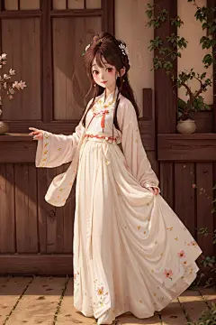 姿态优美古装汉服女生人物插画