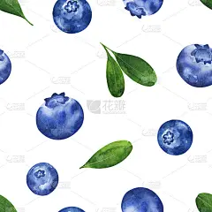无缝模式与水彩蓝莓和叶子孤立的白色背景。