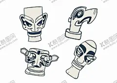 卡通三星堆文物 【酷图网】卡通,三星堆,文物,历史,文化,博物馆