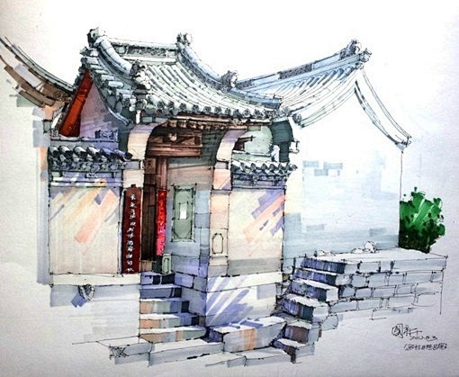 马克笔建筑绘画写生作品——卢国新 _5750546638