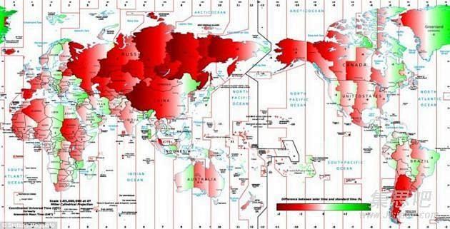 #时间# 当地时区时与太阳时间的偏差地图...