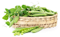 Fresh green peas in basket on white.